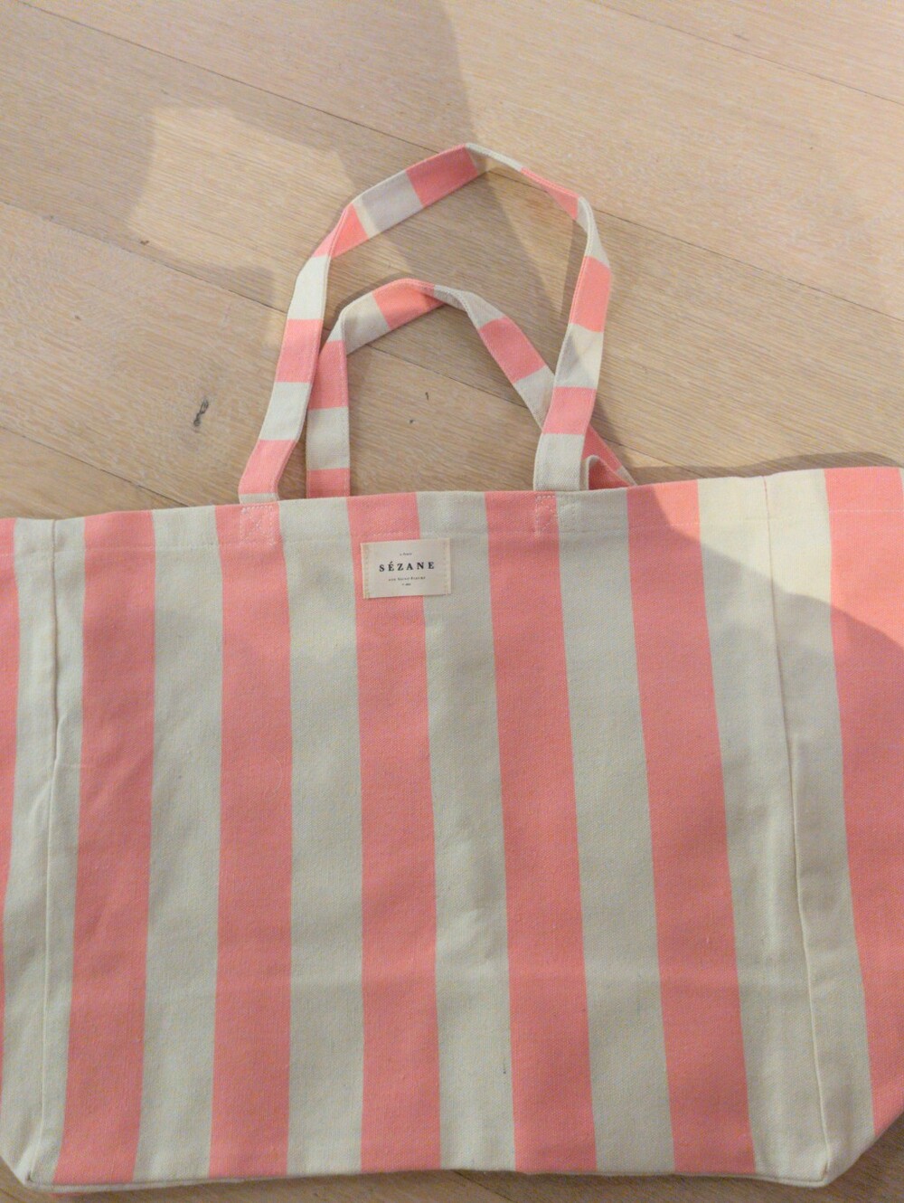 Sezane Pink & Cream Striped Canvas Tote Bag